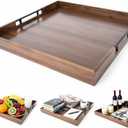 20 Inch Large Square Ottoman Tray, Premium Acacia Wooden Serving Tray with Metal Handles, Large Decorative Tray for Living Room, Ottoman, Coffee Table, Charcuterie Trays Use for Kitchen