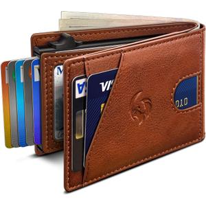 Wallet for Men, Slim Pop Up Card Holder with RFID Blocking, Minimalist Bifold Wallet with 9 Card Slots, ID Window and Cash Pocket, Metal Flip Case with Magnetic Closure, Gift Box