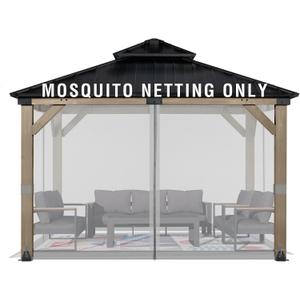 Aoodor Universal 12x12 ft Gazebo Mosquito Netting, Replacement 4-Panel Sidewalls with Double Zippers for Patio, Backyard, Deck, and Lawn (Netting Only, Gray)