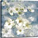 OKEXCKK Blue Ocean Beach Canvas Wall Art with White Flower Windowsill Picture Bathroom Wall Decor Seascape Poster Floral Painting Print Coastal Artwork for Living Room Bedroom 20"x20"