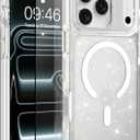 MOWIME Magnetic Case for iPhone 17 Pro Max [Compatible with Magsafe] [Bling Glitter Fluorescent Design] [1 Screen Protector] Slim Translucent Matte Case for iPhone 17 Pro Max 6.9" 2025, White