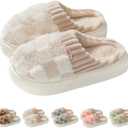 VTTDB Checkered Slipper House Slippers for Women Men Plush Warm Fuzzy Slippers Flyffy Bedroom Shoes Indoor Slip On (White)