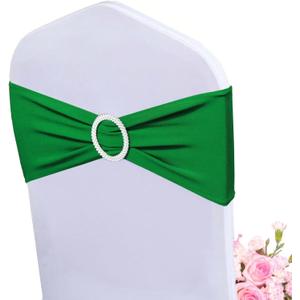 Albassa Chair Sashes Spandex Stretch Chair Bows with Buckle Slider for Wedding Party Decorations (Green, 25PCS)