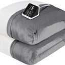 Westinghouse Heated Blanket Full Size, Soft Flannel to Sherpa Electric Blanket with 10 Heating Levels, 12 Hours Auto Off, Fast Heating Warming Blanket, Machine Washable, 72x84 Inch, Light Grey