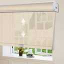 Solar Window Roller Shades, Faux Linen Beige Waterproof Light Filtering Cordless Roller Blinds, UV Protection Flame Retardant Sun Shades for Windows, Doors, Living Room, Kitchen