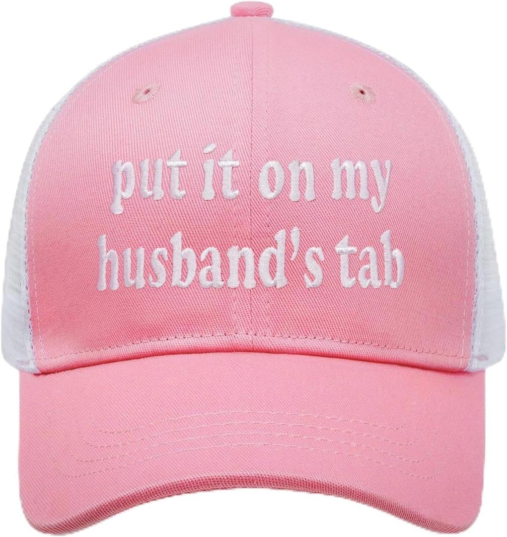 Put It on My Husbands Tab Hat, Funny Vintage Trucker Hats Adjustable Cap for Men Women Classic Baseball Cap (Pink)
