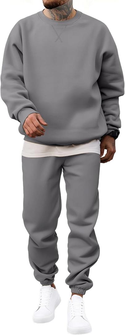 JMIERR Men's 2 Piece Outfits Crew Neck Sweatshirt Tracksuit & Joggers Sweatpants Sweatsuit Set (X-Large, Medium Grey)