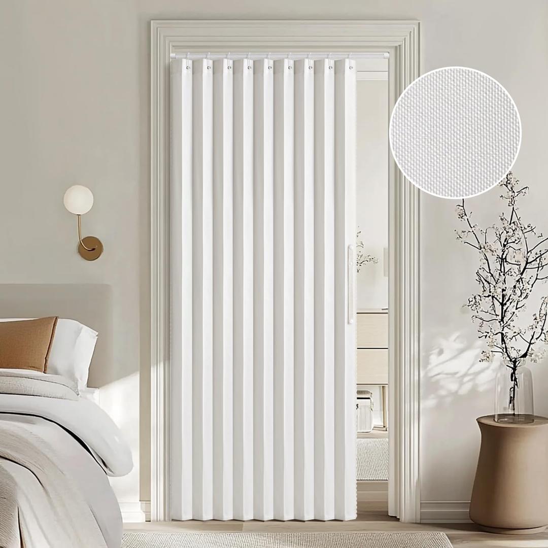 MIULEE Accordion Style Magnetic Folding Door Curtains for Doorways/Closet, Room Divider Pleated Drapes with Hooks for Interior Living Room/Bedroom/Open Closet, White, W39 x L78 inches, 1 Panel