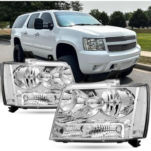 Headlight Assembly For 2007-2014 Chevy Tahoe 07-13 Chevy Avalanche Suburban 1500 2500 Head light , Replacement Head Lamp Set with Chrome Housing Clear Reflector
