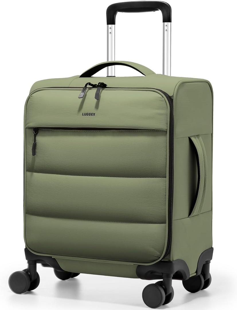 LUGGEX Softside Underseat Carry On Luggage with Spinner Wheels, Green | Personal Item Luggage, Lightweight Soft-Sided Suitcase, Spinner Wheels, 2-Day Travel Bag, UDS, UX-Pro, 18 Inch