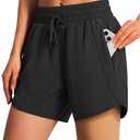 Ksmien Women's 5" Athletic Running Shorts Quick Dry Lightweight Workout Gym Shorts with Zipper Pockets UPF 50+ Black S