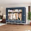 Portable Wardrobe Closet Durable and Easy to Assemble Heavy Duty Clothes Rack with Non-Woven Cover Fabric Best for Bedroom and Easy Storage and Organization (Blue-A), 59" W x 17.7" D x 64.9" H