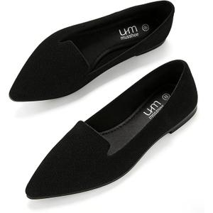 MUSSHOE Black Flats for Women Pointed Toe-Comfortable Business Casual Work Shoes, Dressy Suede Slip On with Memory Foam for Office, Teacher & Standing All Day, 7.5