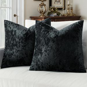 MIULEE Black Velvet Throw Pillow Covers Set of 2 18x18 Inches, Soft Neutral Decorative Pillow Cases with Luxurious Textured Vintage Cushion Covers for Home Decor Couch Sofa Bed