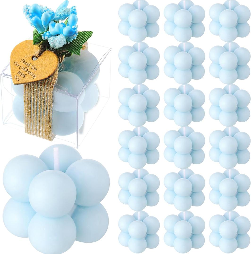 MTLEE Mini Bubble Candles Wedding Favors Gifts for Guests 1.57" x 1.38" Bubble Candles with Cards Dried Flowers DIY Gift Set for Baptism Party Bridal Shower Thank You Gifts(Blue,30 Sets)