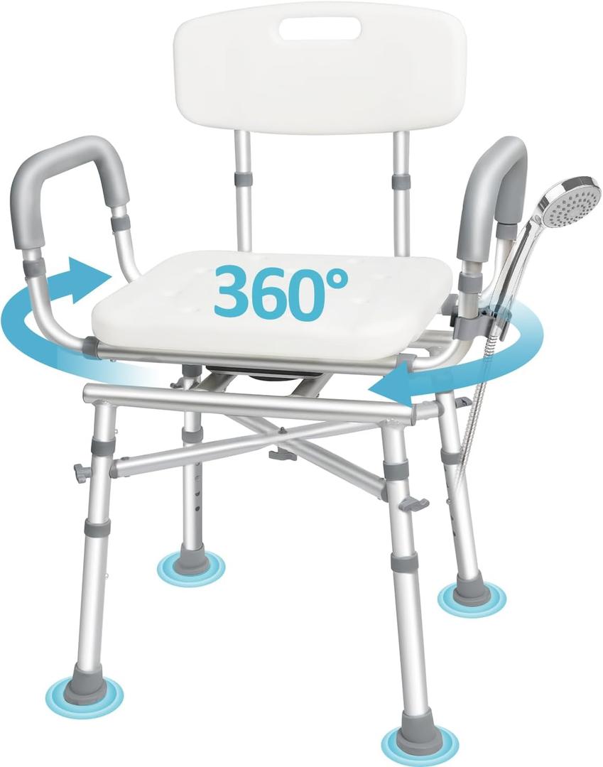 Swivel Shower Chair with Arms and Back, 500lbs Heavy Duty Shower Chair for Elderly and Disabled, Handicap Shower Chairs for Inside Shower Stool & Bath Tub Seat for Adults