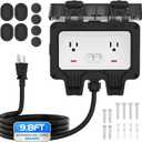 Outdoor Outlet Box with 9.8Ft Extension Cord, NEMA 5-15R, STW 14 AWG,IP66 Waterproof Power Outlet Extender with On/Off Switch & LED Indicator for Garden Yards& Outdoor Activity