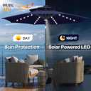 FLAME&SHADE 2 Tiers 9ft Solar Light Patio Umbrella, 40 LED lights outdoor umbrella with Centre Surround Light, Table Market Umbrella for Deck, Pool, Porch, Backyard, Garden (Navy Blue), 9 FT Double Top