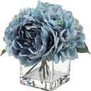 Artificial Hydrangea, Peony & Rose Silk Flowers with Vase - Faux Floral Arrangements for Home, Bathroom, Office & Table Decor (Blue #26)