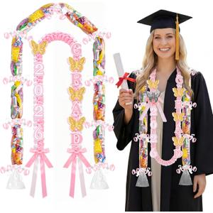 JenPen 2026 Graduation Leis Candy Lei Kit, 2026 Graduation Ribbon Woven Double Braided Necklace DIY Kit for High School College Women Men Graduate Gift Party Supplies