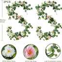 2 Pack 12Ft Artificial Eucalyptus Flower Garland with Pink Roses White Flowers, Fake Rose Flower Greenery Garland Floral Vines for Wedding Home Party Table Runner Decor