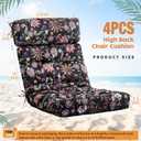 Barydat 4 Pcs Tufted High Back Chair Cushion Indoor Outdoor Seat and Back Cushions Palm Leaves Tropical Plants Lawn Rocking Chair Pads with Ties for Adirondack Patio Garden(Black Flower), 43.4 X 21 X 3.3 Inches
