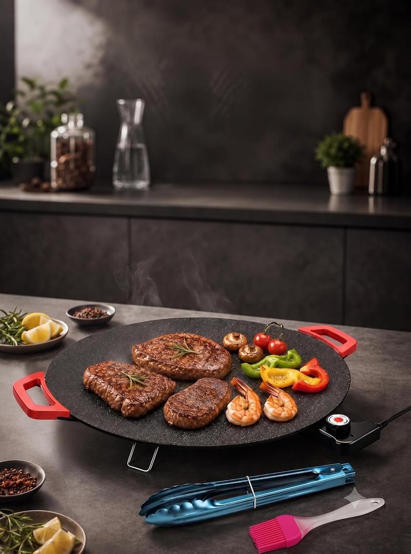 16-Inch Round Electric Griddle, 1500W Smokeless Indoor BBQ Grill