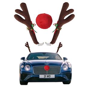 COLORCASA Car Reindeer Antlers & Nose - Window Roof-Top & Grille Rudolph Reindeer Jingle Bell Christmas Costume - Auto Accessories Decoration Kit Best for Car SUV Van Truck, Xmas Gift Set (Brown)