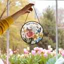 Yaya Mothers Day Christmas Birthday Gifts Suncatcher Stained Glass Window from Grandkids for Yaya Grandma, Grandma Gift Stained Glass Wall Decor, Yaya's Garden Catchers Indoor Window,7.9x7.9In