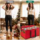 Christmas Ornament Storage Box, Xmas Decoration Organizer with 8 Tray, Christmas Storage Container with Dividers, Ornament organizer with Strong Handles for Holiday Decorations (Red)