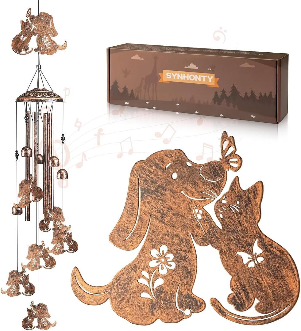 Cat Dog Wind Chimes for Outside,Gardening Gifts for cat Dog LoverWomenMenMomBirthday Party Decorations,Memorial Gifts,Wind Chimes OutdoorsIndoors,Room,Home,Wall,Garden,Patio,Yard Decor