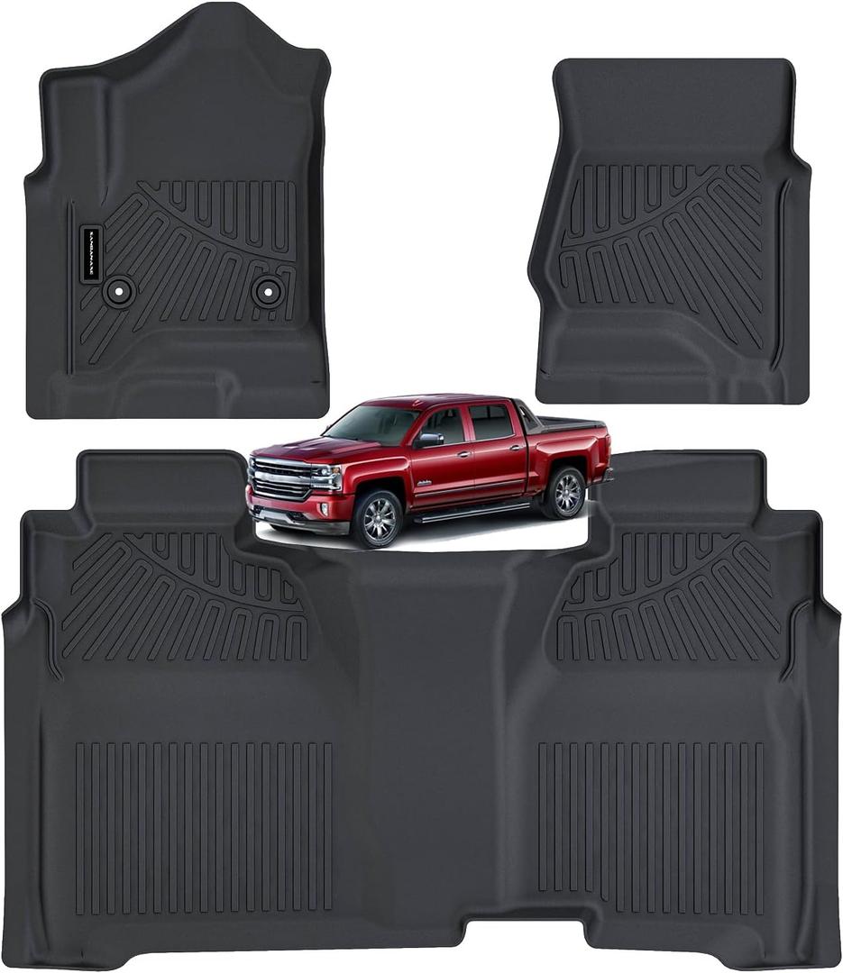 Floor Mats for 2014-2018 Chevy Silverado GMC Sierra 1500 Crew Cab, 2015-2019Chevrolet Silverado/Sierra 2500 HD/3500 HD Crew Cab TPE All Weather Protection Car Floor Liners Accessories