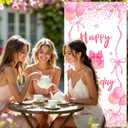 Pink Bow Birthday Door Banner Coquette Birthday Party Decorations Pink Bow Birthday Door Cover Happy Birthday Banner Pink Birthday Backdrop for Girls Woman Bachelorette Indoor Outdoor Party Supplies