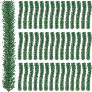 50 Pack 12Inch Christmas Garland Ties Artificial Pine Needles Santas Factory Christmas Tree Branches Wired Faux Pine Greenery Stems in Green for Christmas Decorations