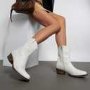 DREAM PAIRS Women's Cowboy Cowgirl Western Boots Embroidered Stitched Ankle Boots Square Toe Chunky Heel Fashion Short Booties with Zipper, 6.5, White