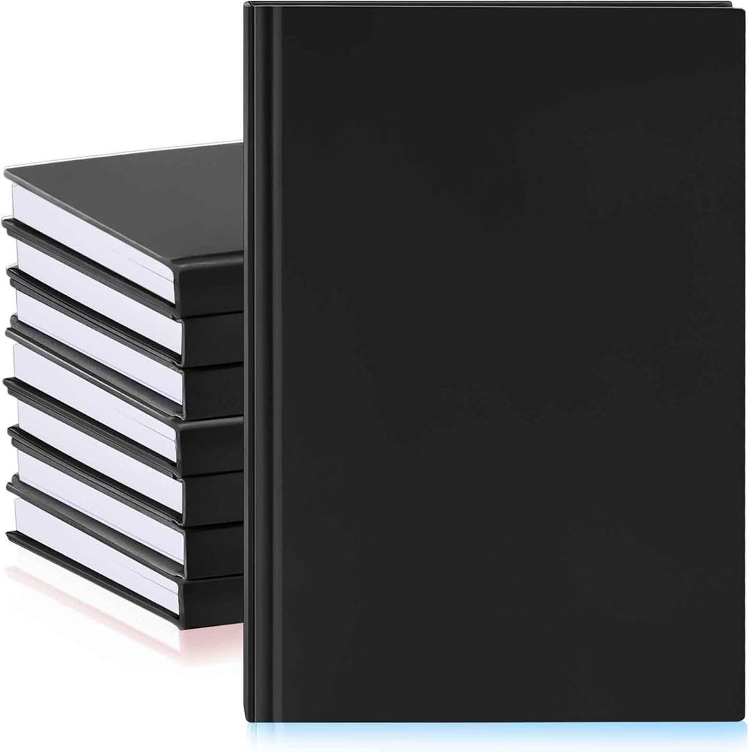 Henoyso 6 Pcs A5 Blank Notebooks Journals Bulk 100 Sheets/200 Pages Unlined Craft Notebooks Kraft Sketchbooks Hardcover for Writing Drawing for Gifts Students School Office, 8.3 x 5.7 in (Black)