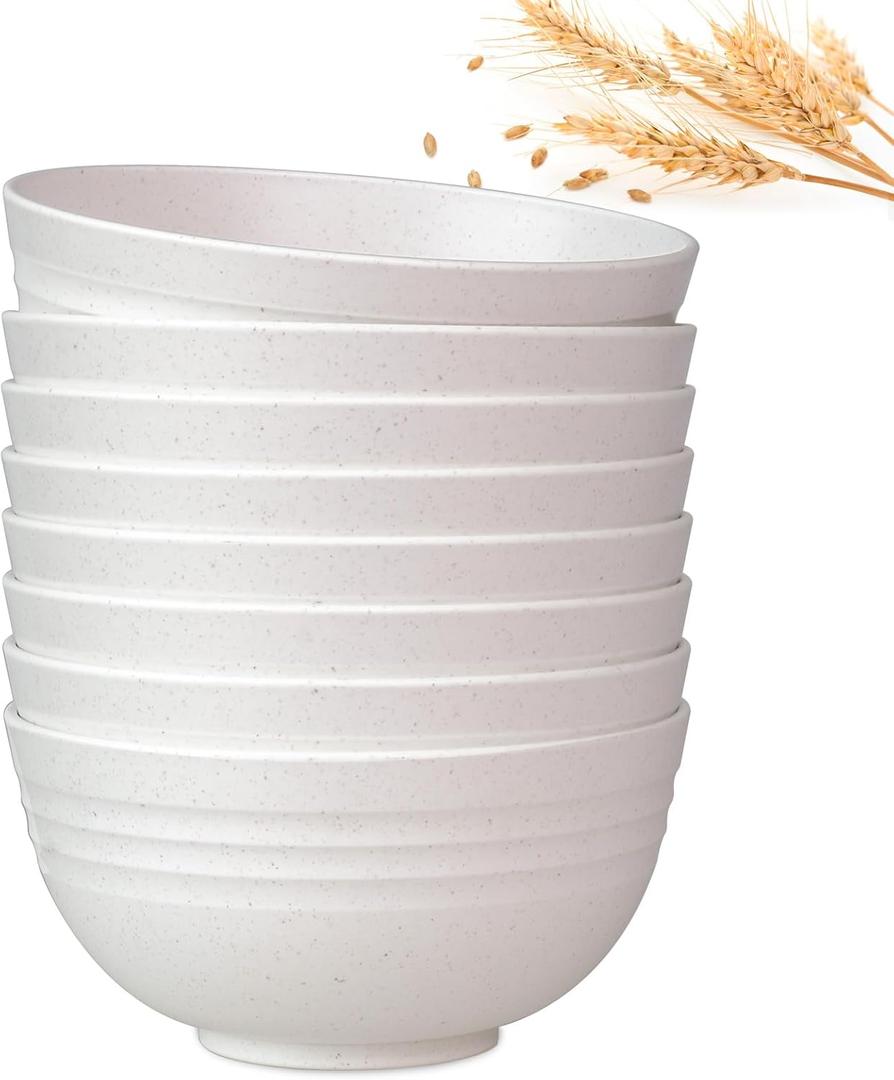 26 OZ Wheat Straw Reusable Cereal Bowls Set of 8, Microwavable Dishwasher Safe BPA Free Unbreakable Kitchen Bowls for Soup Snack Rice Salad - White