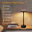 Rechargeable Cordless Table Lamps, Portable 5000mAh Outdoor Table Light, 3 Color Stepless Dimming LED BedsideTable Lamp with Memory Function, Battery Lamp for Kitchen/Dinner/Patio/Restaurant(Black)