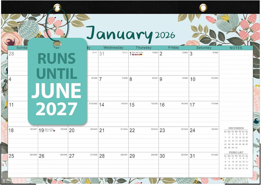 5 x 2026 Desk Calendar, Monthly Desk Pad Calendar, Jan 2026 - Jun 2027, Large Size 17"x12" Table Planner with Protect Paper, Stickers, Office Supplies and Desk Accessories for Women