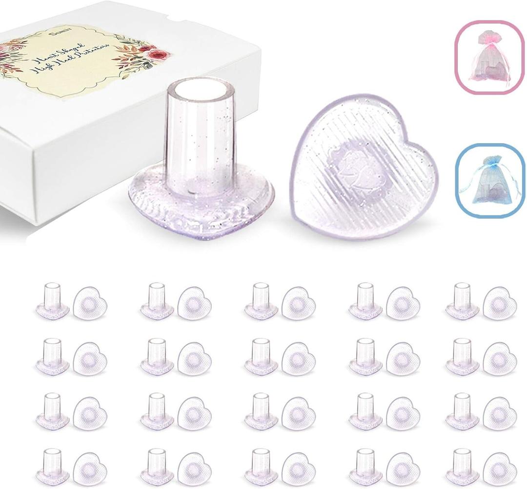 20 Pairs High Heel Protectors, Heart Shaped Glittery Clear Heel Stoppers for Women Shoes, Perfect for Outdoor Graden Party and Weddings, Pink (20 Count (Pack of 1))