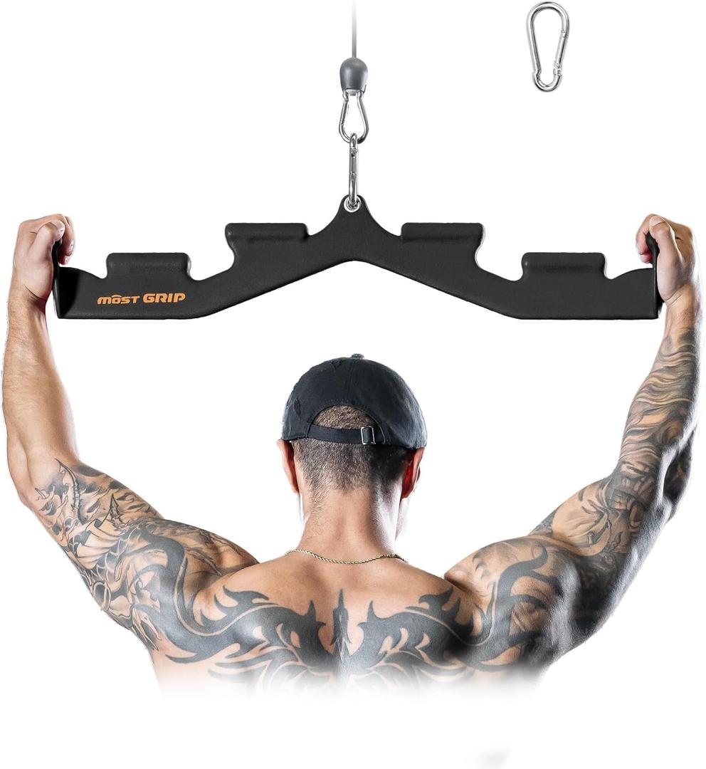 LAT Pull Down Bar with 6 Ergonomic Handles, Neutral Grip LAT Pulldown Attachments for Whole Back Training, Wide Grip LAT Pulldown Bars for Home Gym Cable (Black)