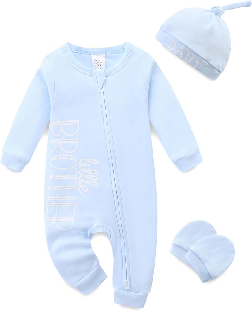 Newborn Boy Clothes Letter Print One Piece Romper Cotton Baby Coming Home Outfits 3Pcs Little Brother Outfit