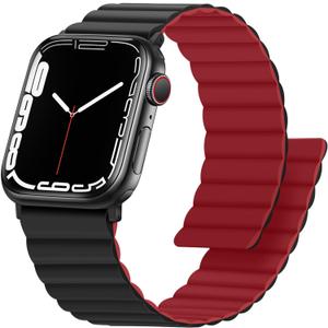 Anlinser Magnetic Bands Compatible with Apple Watch Band 49/46/45 44/42/41/40/38mm, Women Men Double Side Reversible Strap for iWatch Ultra 3-1 Series 11/10/9/8/7-1 SE (42/41/40/38, Red/Black)