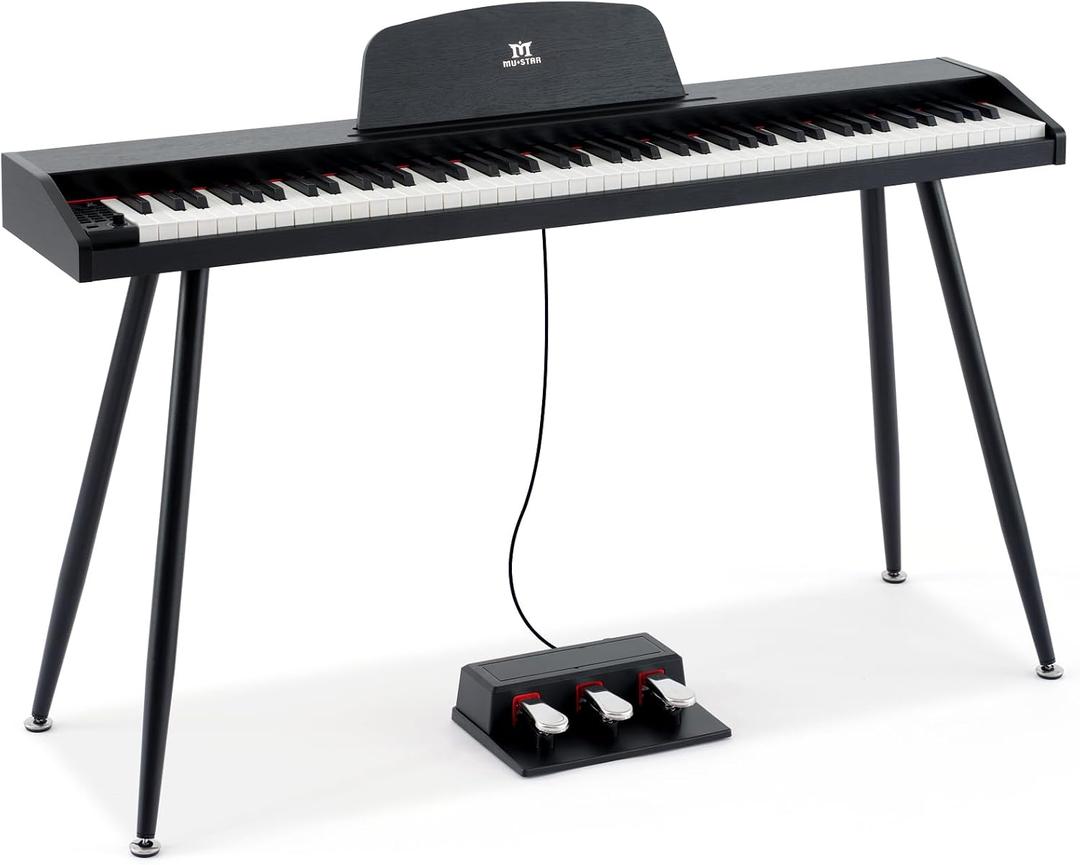 MUSTAR 88 Key Piano Keyboard for Beginners, Semi Weighted Electric Piano Keyboard 88 Keys, Portable Digital Piano 88 Key Weighted with 3-Pedal Unit, Built-In Speakers, USB/MIDI Connecting (Black), Full