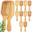 10 Pcs Bamboo Hair Brushes Bulk Wooden Paddle Brush for Women, Round-tipped Bamboo Bristles, Stimulates Scalp for Hair Growth, Natural Scalp Massage Anti Static Hairbrush, 9.65'' X 3.35''