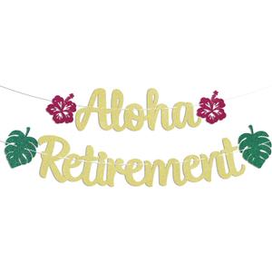 Happy Retirement Banner - Summer Tropical Hawaiian Beach Retirement Party Decorations, The Legend Has Retired Going Away Farewell Party Decorations Supplies Gold Glitter