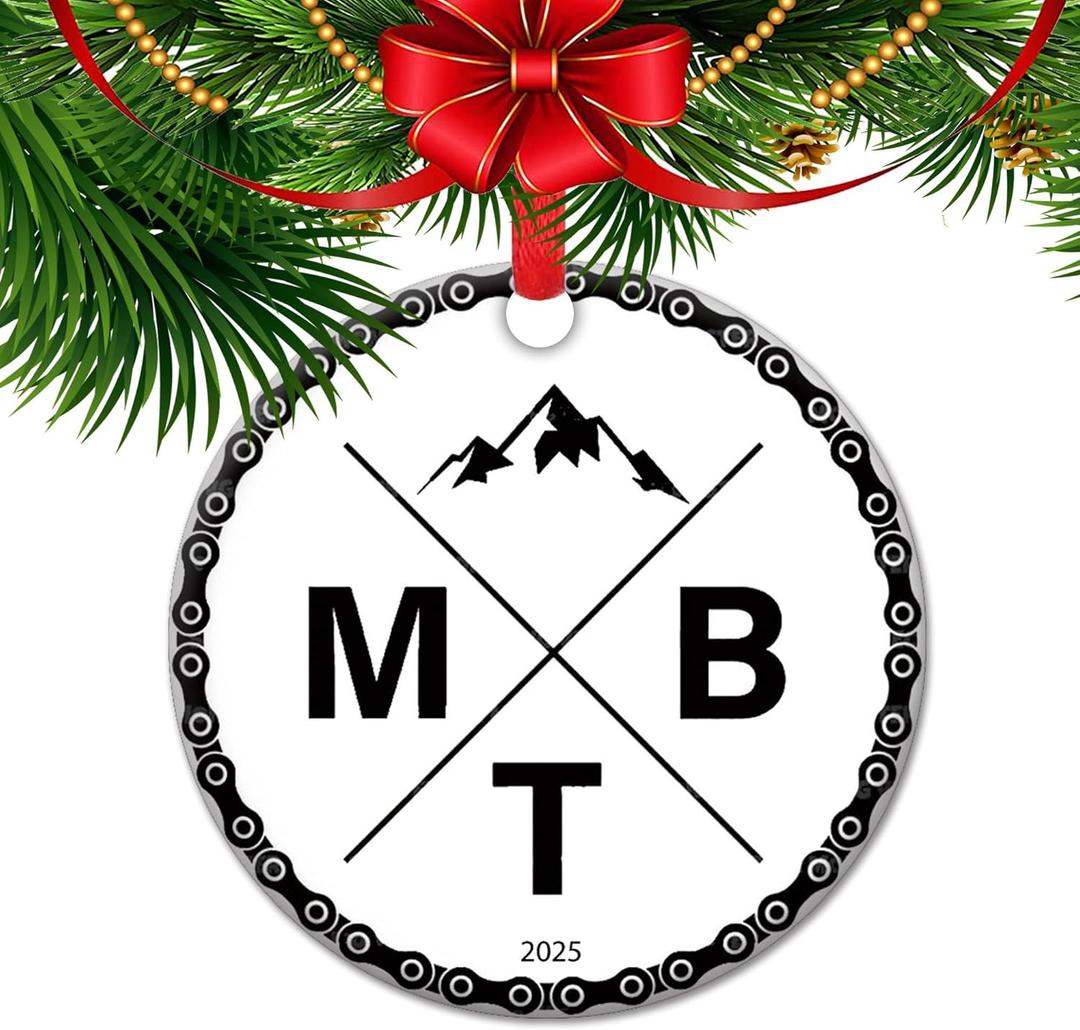 MTB Christmas Ornament 2025 - Mountain Bike Lover Trail Rider Keepsake Decor | Cycling Enthusiast Tree Ornaments (V13)
