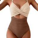 Eomenie Women's One Piece Swimsuits Tummy Control Cutout High Waisted Bathing Suit Wrap Tie Back 1 Piece Swimsuit (Large, Beige Brown)