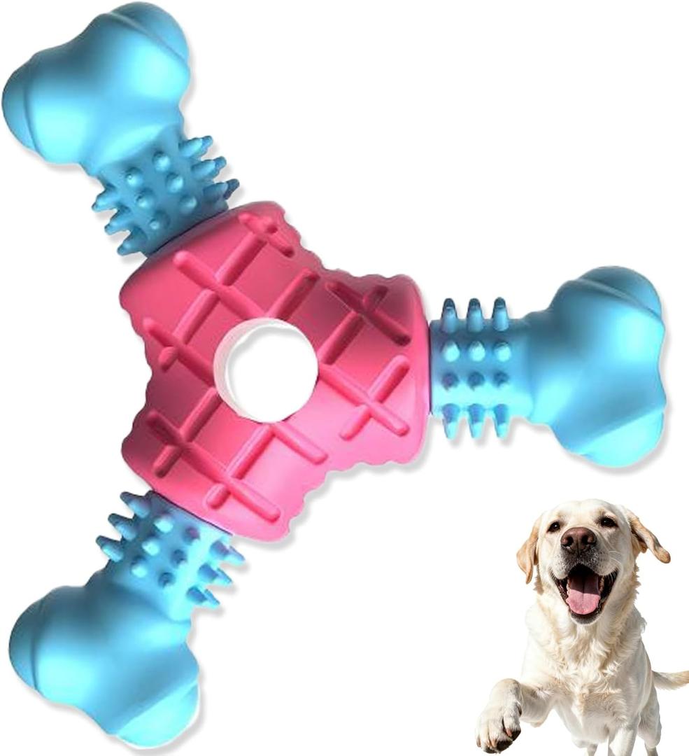 Puppy Chew Toys for Teething, Indestructible Dog Chew Toys for Aggressive Chewers - Small & Medium Breeds, Rubber Dog Bone Toy, Tough Puppy Toys to Keep Them Busy and Relieve Anxiety (Blue)