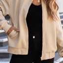 EVALESS Womens Bomber Jacket Coat Casual Stand Collar Zip Up Lightweight Fall Fashion Jackets Outfits with Pockets (Beige, S)